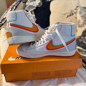 Nike White High-Top Sneakers with Multicolor Swoosh